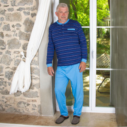 pyjama homme senior long col boutonné