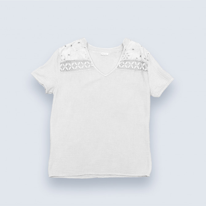 T shirt femme senior coton dentelle TAWES