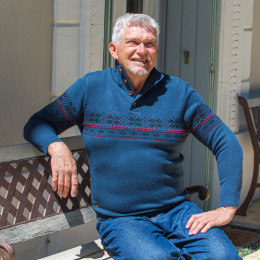 pull col  boutonné Perlin bleu