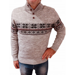 pull col  boutonné Perlin bleu