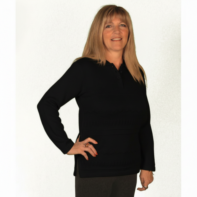 Pull senior femme PAULINE col polo noir