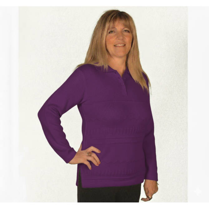 Pull senior femme PAULINE col polo violet