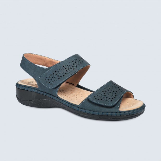 Sandales femme senior avec velcros et semelle cuir Susy marine