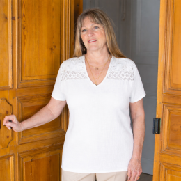 T shirt femme senior coton dentelle TAWES blanc