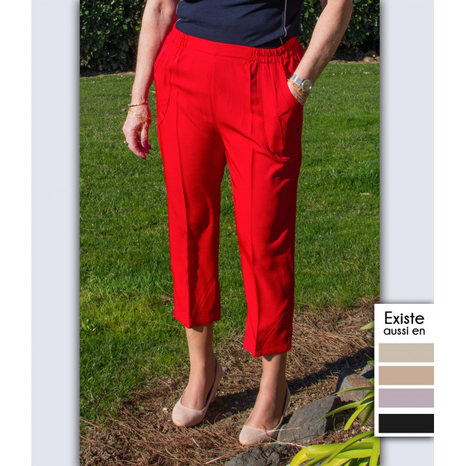 Pantacourt taille élastiquée femme Patience rouge