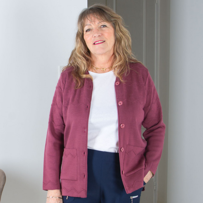 Gilet acrylique maille fantaisie Gaetane prune