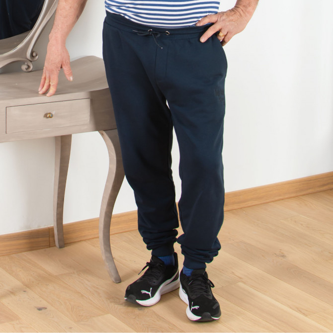 Pantalon jogging homme senior bas resserré Marine